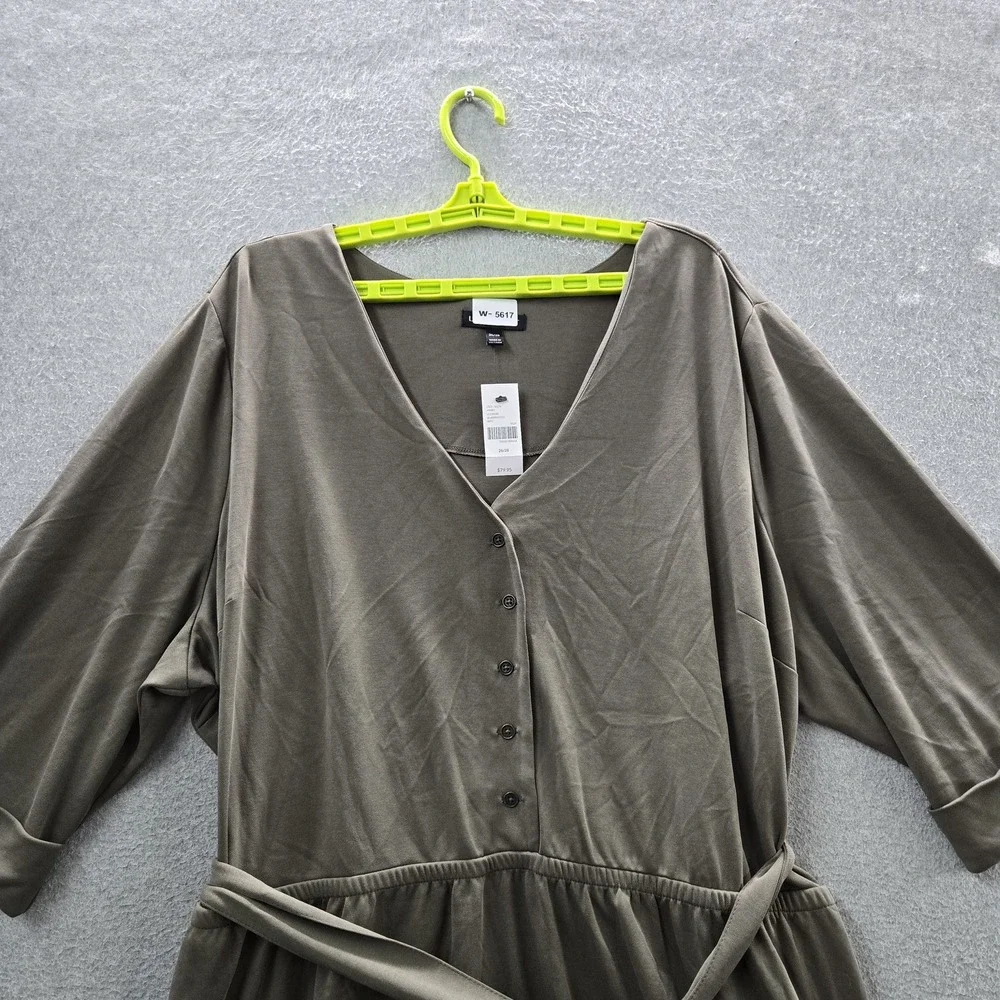 Lane Bryant Women Dress 26/28 Olive Fit & Flare Button Relaxed 3/4 Sleeve NWT